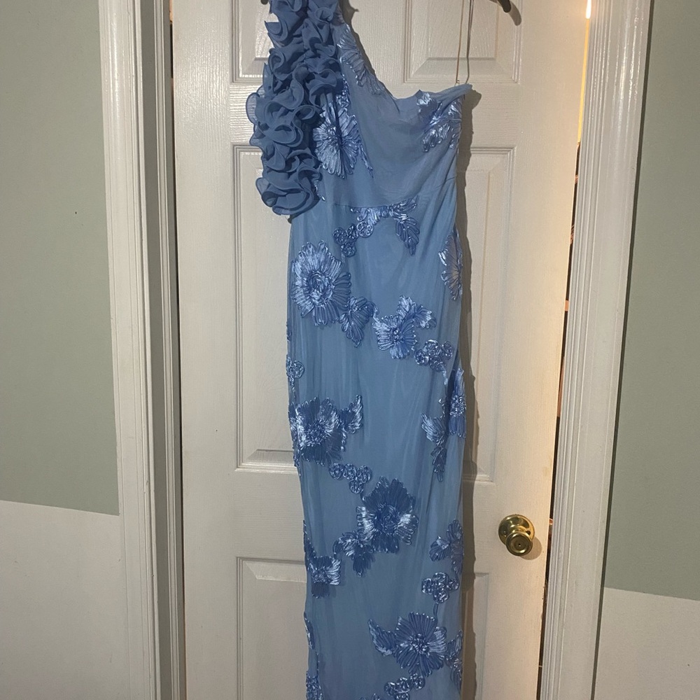 Blue One-Shoulder Floral Dress